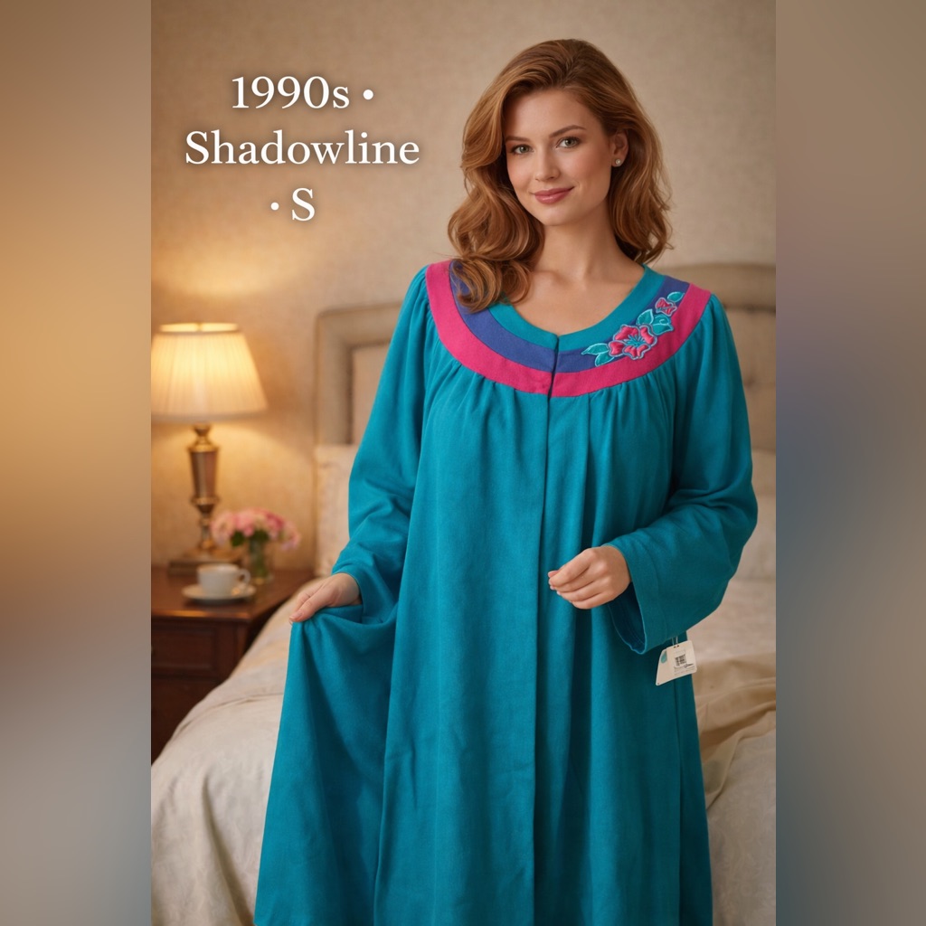 Nos Vintage 1990s Shadowline Peacock Teal Robe S Made Usa Pockets